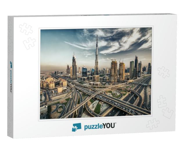 Hdr Photo of Dubai Skyline with Beautiful City Close to I... Jigsaw Puzzle