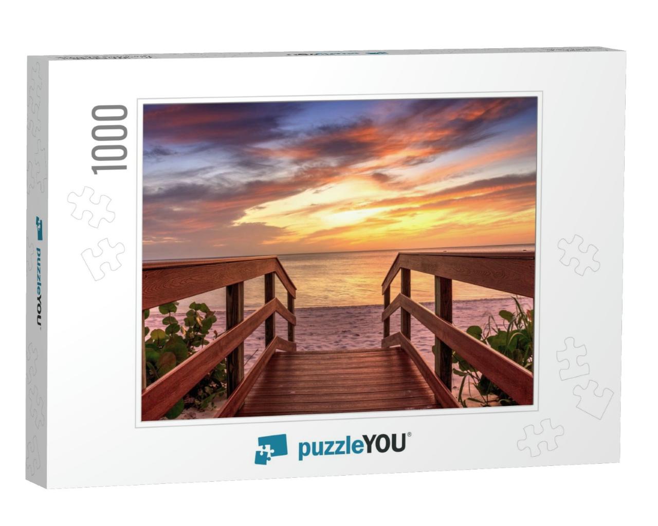 Boardwalk Leading to a Sunset Over North Gulf Shore Beach... Jigsaw Puzzle with 1000 pieces