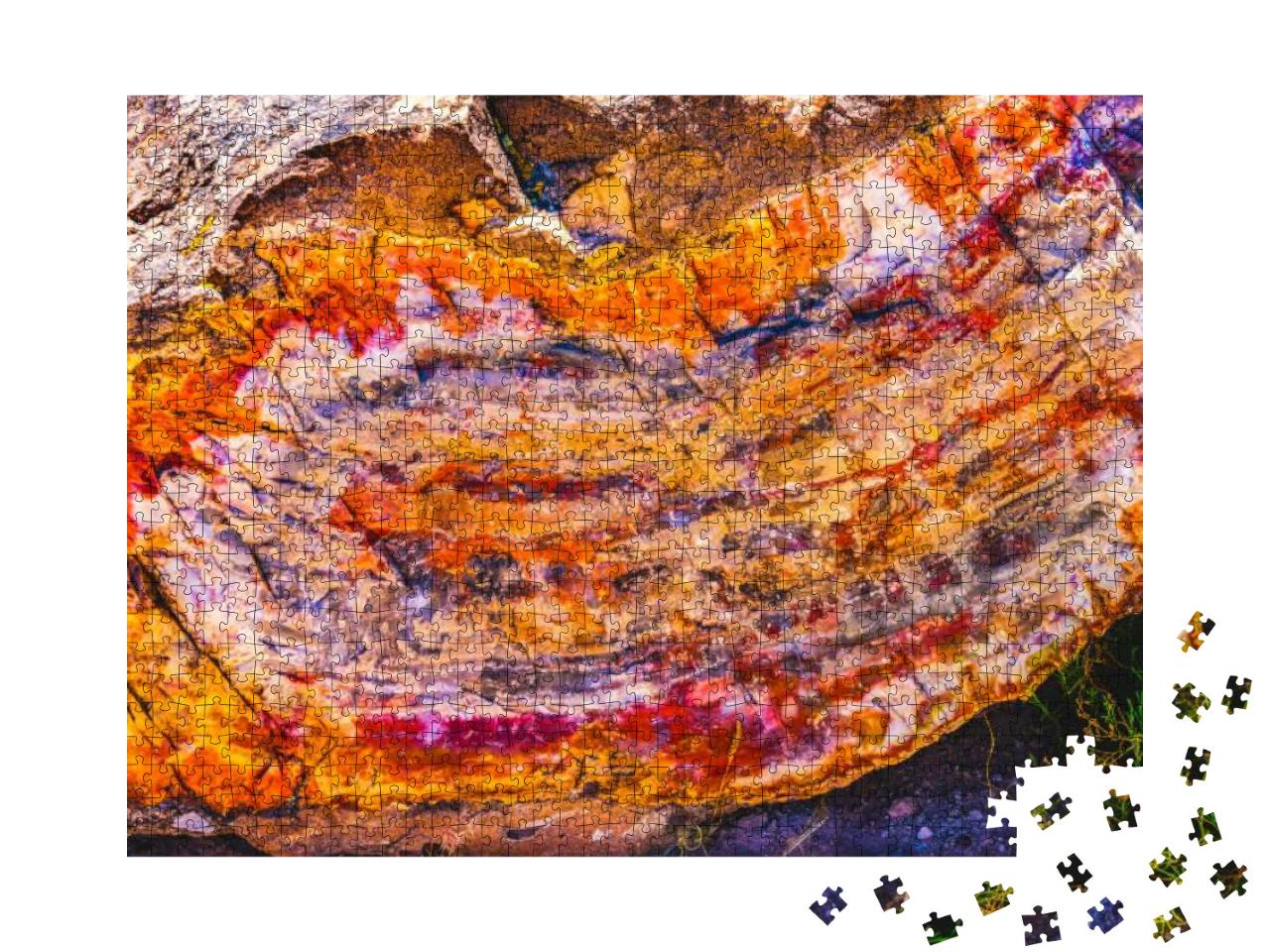 Red Orange Petrified Wood Log End Abstract Blue Mesa Petr... Jigsaw Puzzle with 1000 pieces