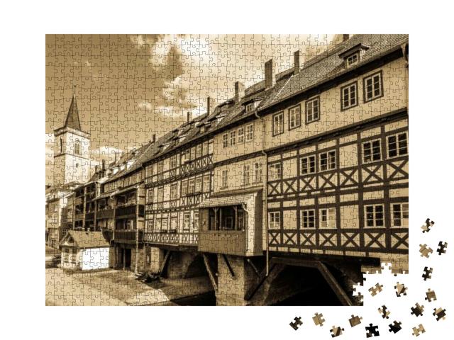 Famous Kramerbridge with Historic Facades in Erfurt - Ger... Jigsaw Puzzle with 1000 pieces