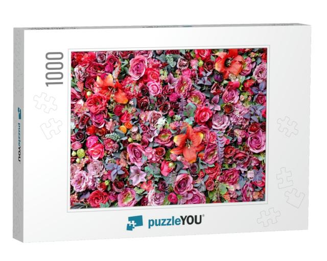 Beautiful Colors of Plastic Rose & Lilly Flower Bouquet w... Jigsaw Puzzle with 1000 pieces