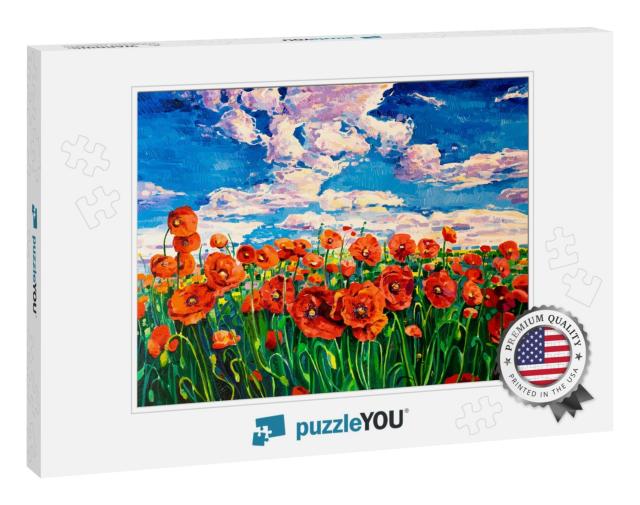 Oil Painting. Red Poppy Field. Modern Art... Jigsaw Puzzle
