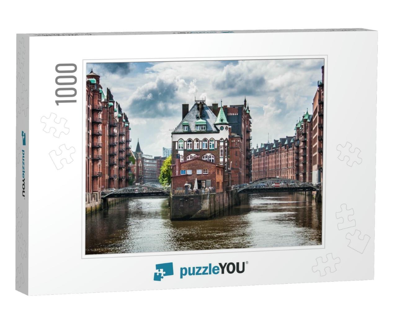 Beautiful View of Famous Speicherstadt with Dark Clouds B... Jigsaw Puzzle with 1000 pieces