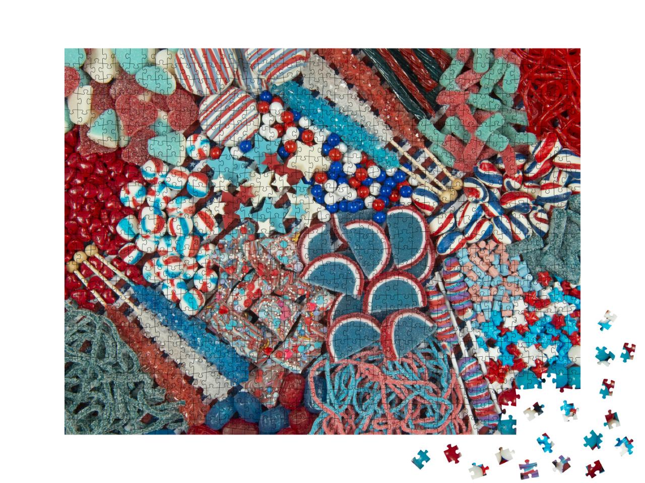 Patriotic Red, White, Blue Candy Photo Collage Jigsaw Puzzle with 1000 pieces