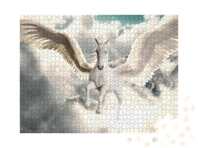 Flight of the Pegasus. Majestic Pegasus Horse Flying High... Jigsaw Puzzle with 1000 pieces