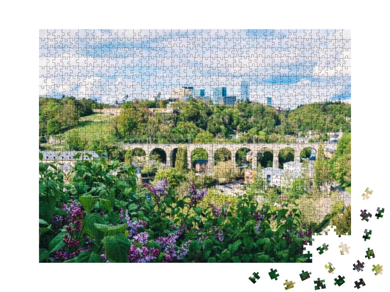 Landscape with Lilac Flowers, High-Rise Buildings in the... Jigsaw Puzzle with 1000 pieces