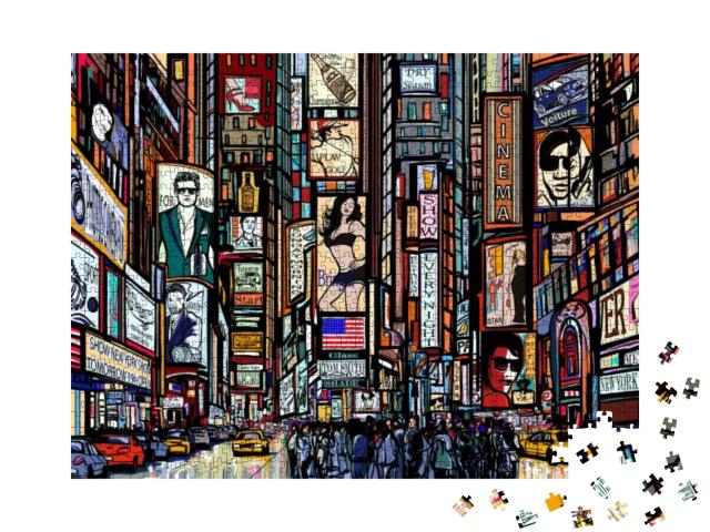Illustration of a Street in New York City - Times Square... Jigsaw Puzzle with 1000 pieces