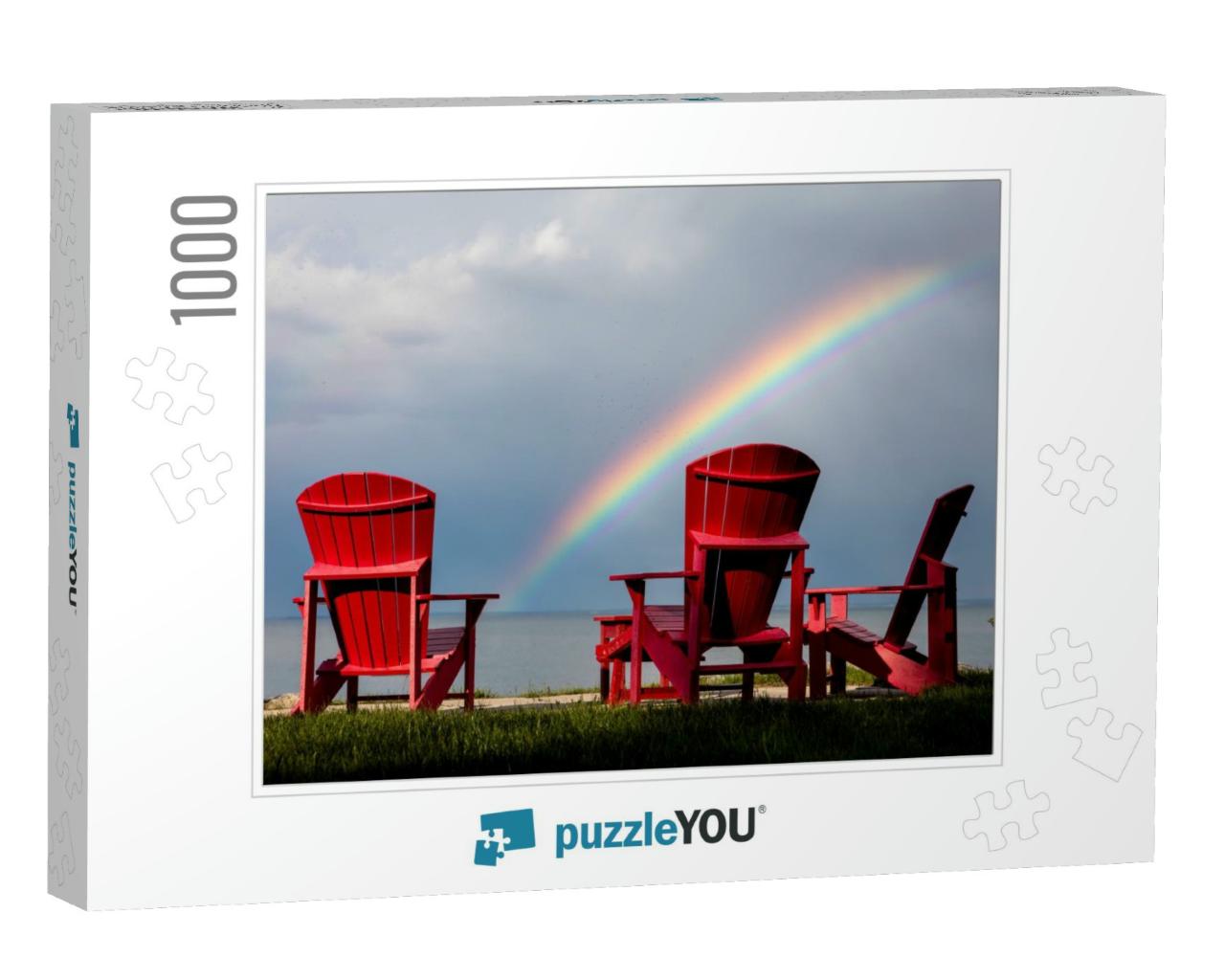 Lakefront Seats in Front Rainbow... Jigsaw Puzzle with 1000 pieces