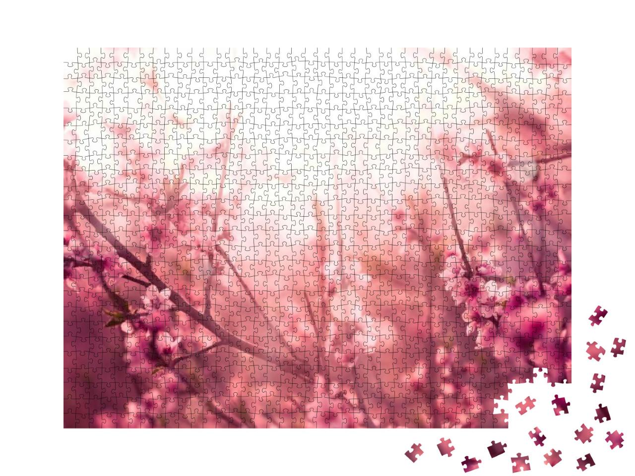 Blossoming Cherry Trees in Spring, Spring Background... Jigsaw Puzzle with 1000 pieces