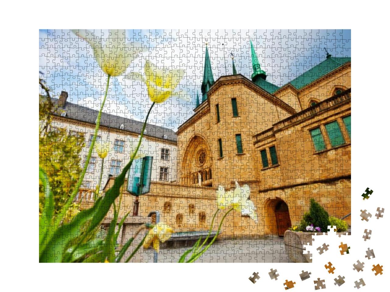 White Flowers, Notre-Dame Cathedral, Luxembourg... Jigsaw Puzzle with 1000 pieces