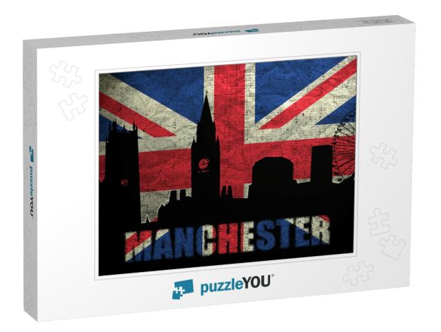 View of Manchester on the Grunge British Flag... Jigsaw Puzzle