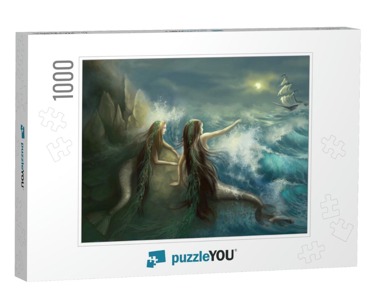 Hunting Two Mermaids in the Rocks on the Background of a... Jigsaw Puzzle with 1000 pieces