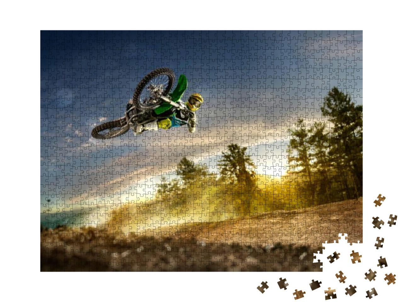 Dirt Bike Rider is Flying High in Evening... Jigsaw Puzzle with 1000 pieces