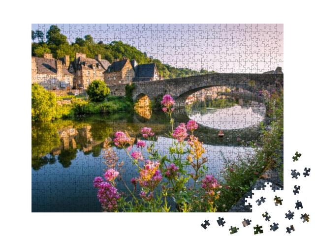 Dinan Old Medieval Bridge & Stone Houses Reflecting in Ra... Jigsaw Puzzle with 1000 pieces