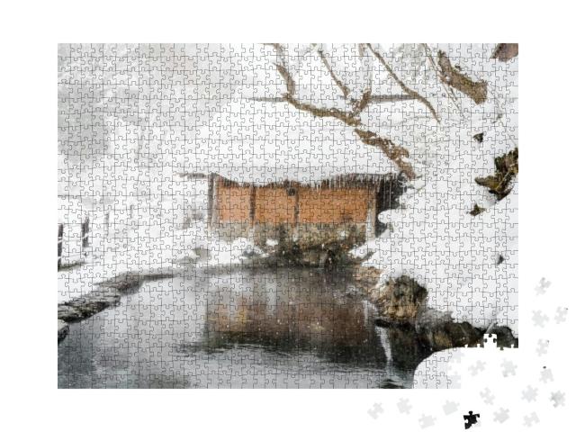 Beautiful Outdoor Hot Spring Under Heavy Snow, Takaragawa... Jigsaw Puzzle with 1000 pieces