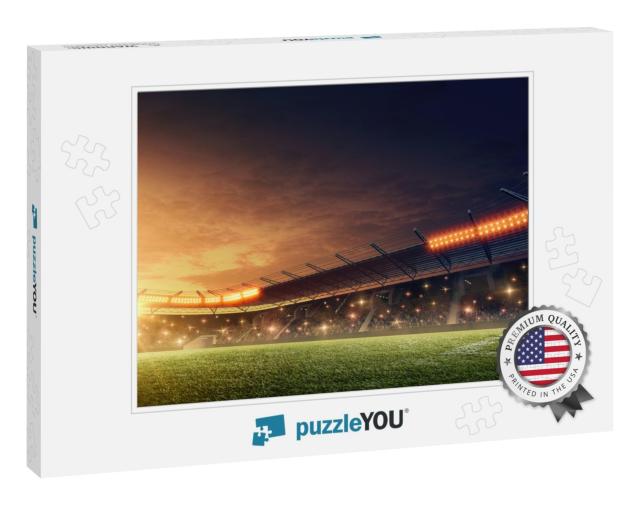 Night Soccer Stadium with Green Grass & Dramatic Sky... Jigsaw Puzzle
