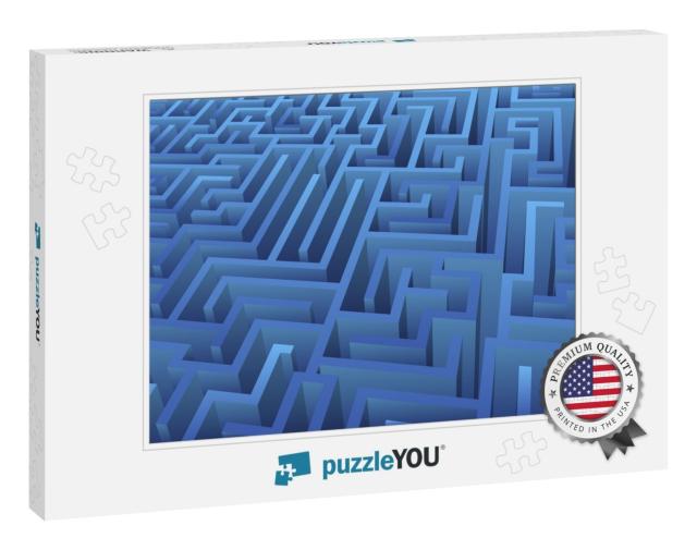 Blue Maze Illustration. Abstract Labyrinth 3D Rendering... Jigsaw Puzzle