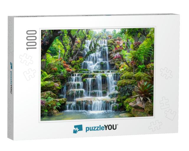 Waterfall in Thailand. View of Waterfall in Beautiful Gar... Jigsaw Puzzle with 1000 pieces