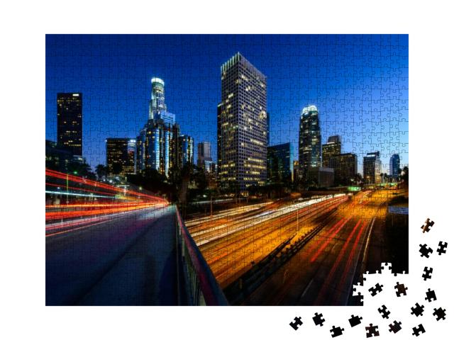 City of Los Angeles California At Sunset with Light Trail... Jigsaw Puzzle with 1000 pieces