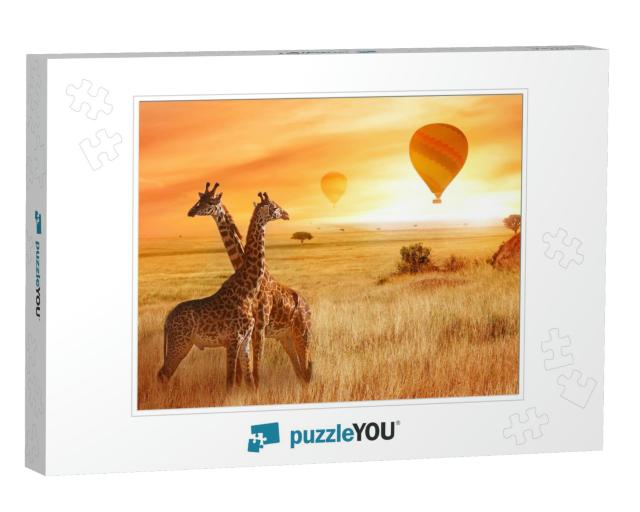 Giraffes in the African Savanna Against the Background of... Jigsaw Puzzle