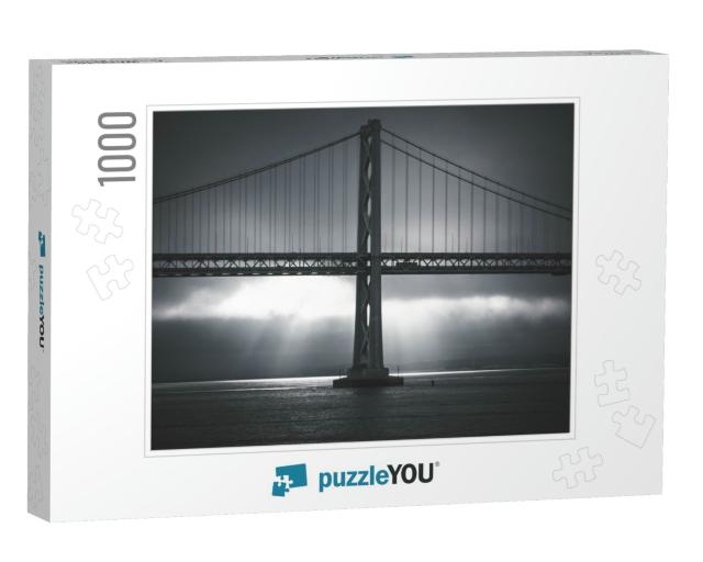 Oakland Bridge in San Francisco Bay in a Very Cloudy Day... Jigsaw Puzzle with 1000 pieces