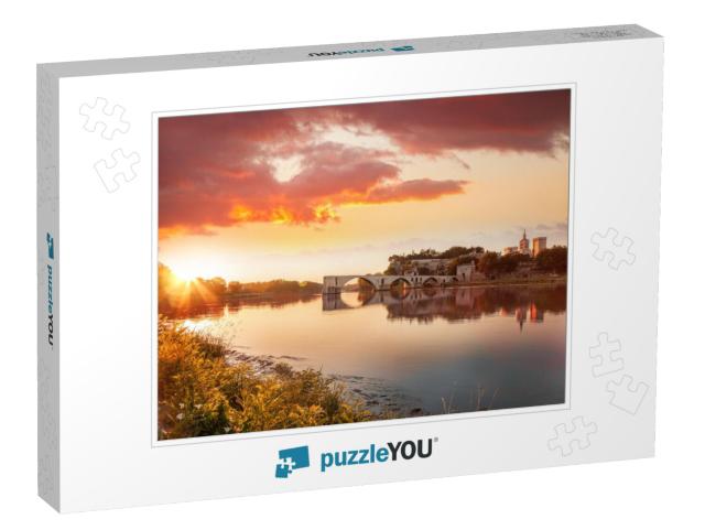 Avignon Old Bridge Against Colorful Sunset in Provence, F... Jigsaw Puzzle