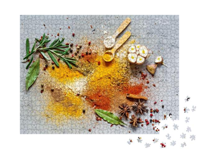 Various Spice Powders Paprika, Curry, Coriander, Ginger... Jigsaw Puzzle with 1000 pieces