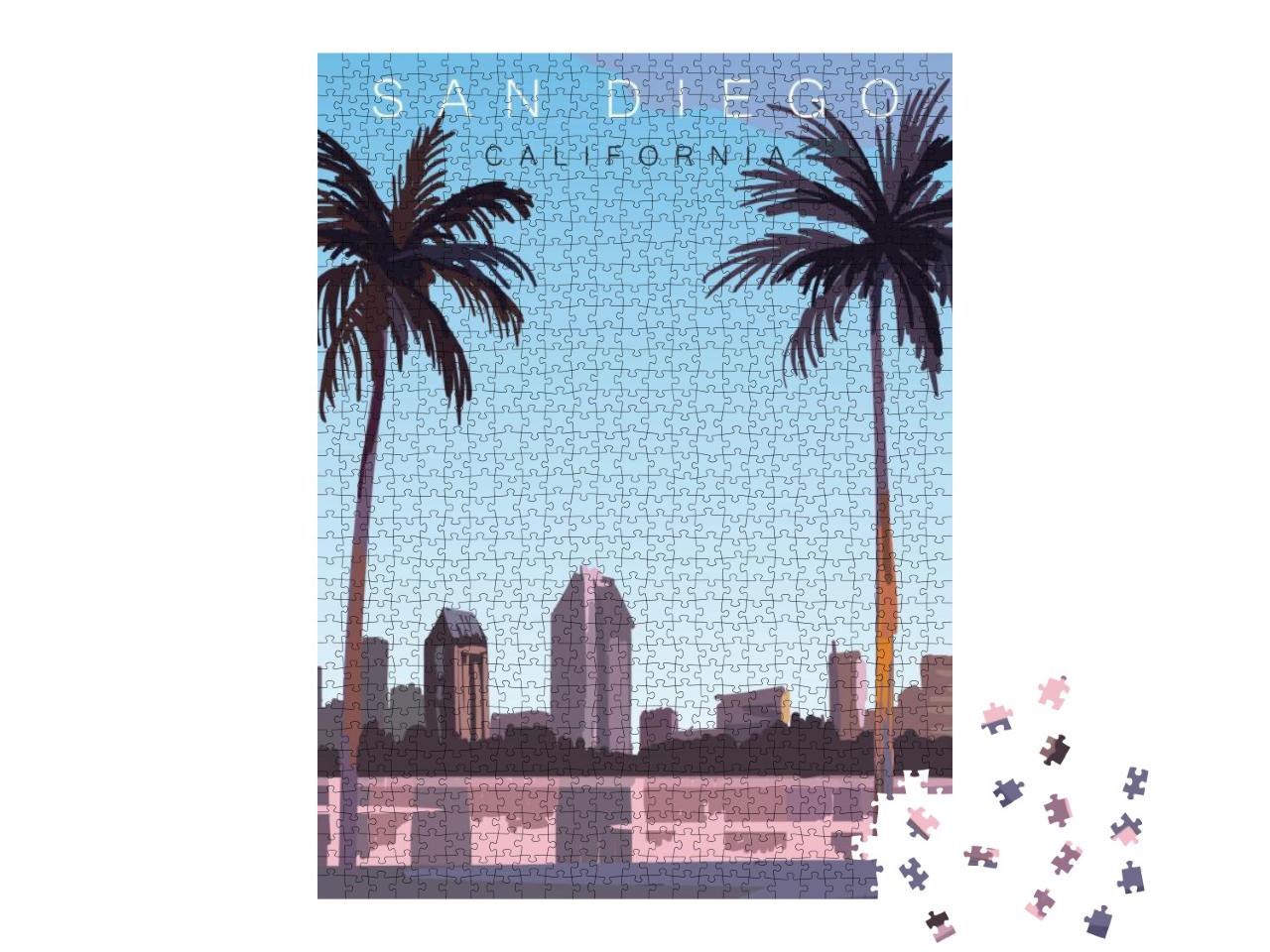 San Diego Modern Vector Illustration. San Diego Californi... Jigsaw Puzzle with 1000 pieces