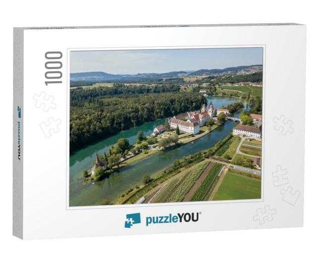 Aerial View of the Rheinau Abbey Islet on Rhine River, Sw... Jigsaw Puzzle with 1000 pieces