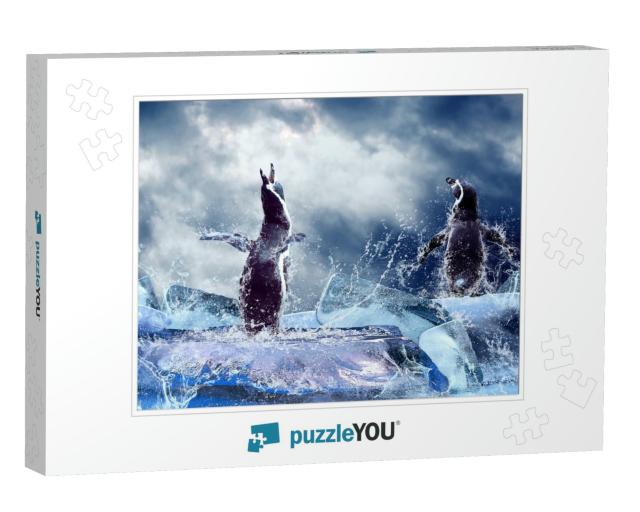 Penguin on the Ice in Water Drops... Jigsaw Puzzle