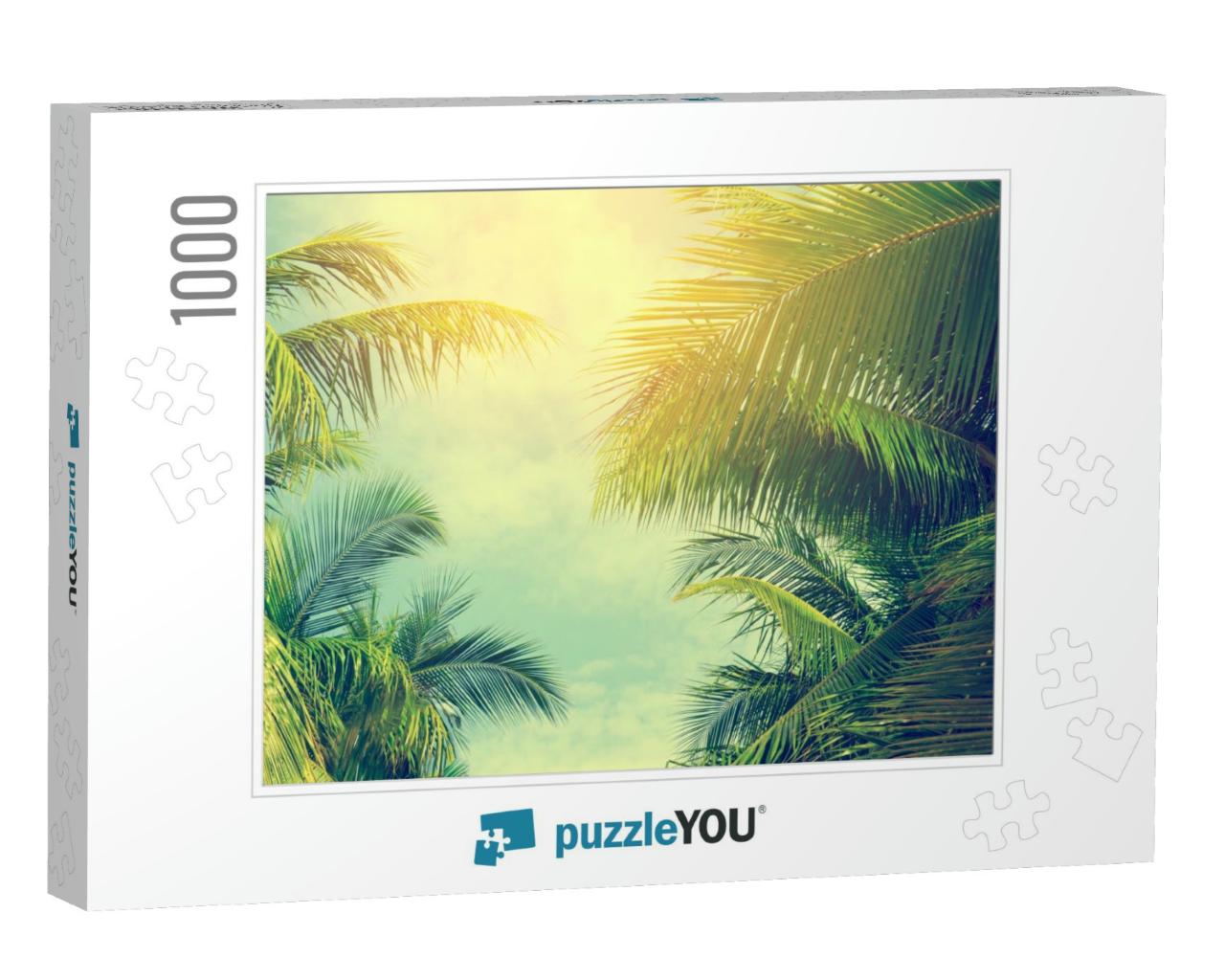 Palm Trees Against Blue Sky, Palm Trees At Tropical Coast... Jigsaw Puzzle with 1000 pieces