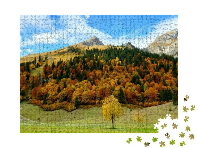 The Large Maple Floor with Yellow-Colored Maple Trees in... Jigsaw Puzzle with 1000 pieces