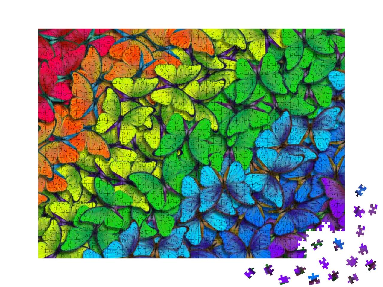 Colors of Rainbow. Pattern of Multicolored Butterflies Mo... Jigsaw Puzzle with 1000 pieces