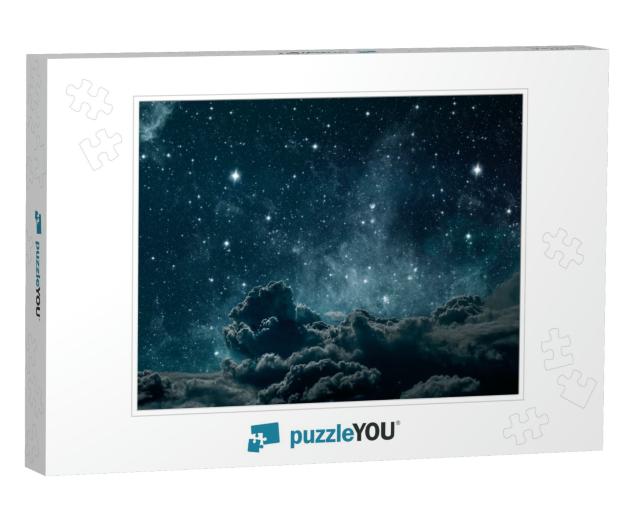 Backgrounds Night Sky with Stars & Moon & Clouds. Wood. E... Jigsaw Puzzle