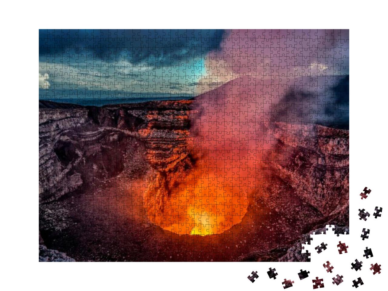 Volcano Crater Eruption with Flowing Lava & Smoke. the Ma... Jigsaw Puzzle with 1000 pieces