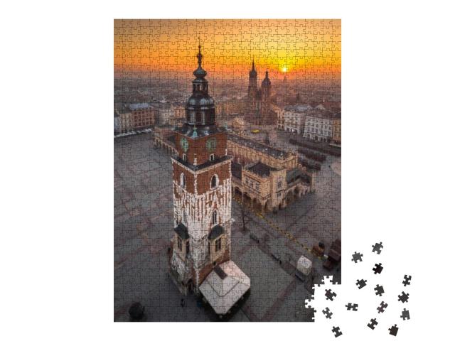 Aerial View of the Market Square in Cracow in Sunrise Tim... Jigsaw Puzzle with 1000 pieces