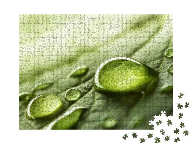 Large Beautiful Drops of Transparent Rain Water on a Gree... Jigsaw Puzzle with 1000 pieces