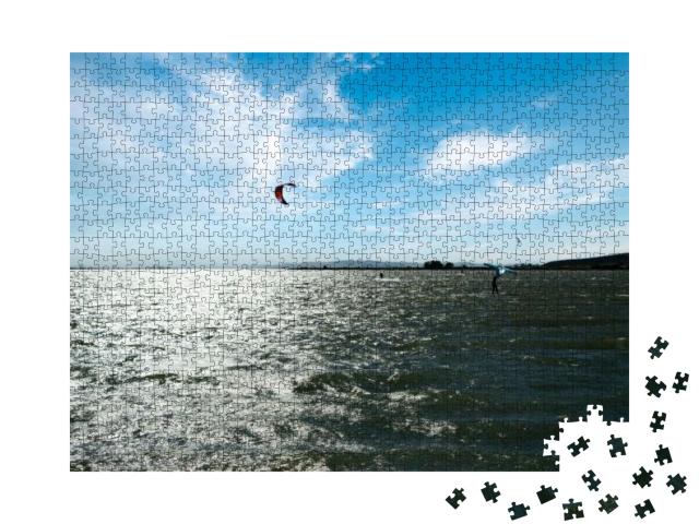 Windsurfers & Parasailers on San Joaquin River Delta... Jigsaw Puzzle with 1000 pieces