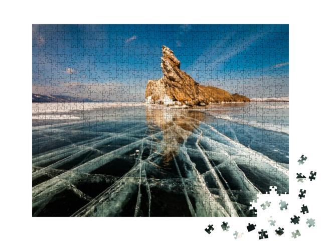 Transparent Ice on Lake Baikal Near Ogoy Island. Siberia... Jigsaw Puzzle with 1000 pieces