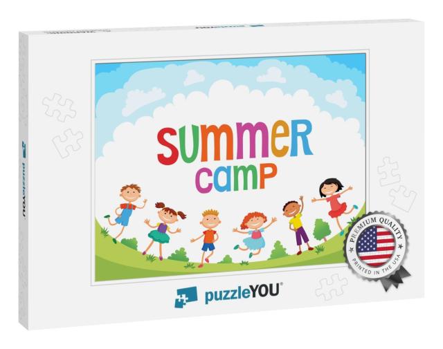 Children Are Jumping on the Glade, Bunner Cartoon Funny V... Jigsaw Puzzle