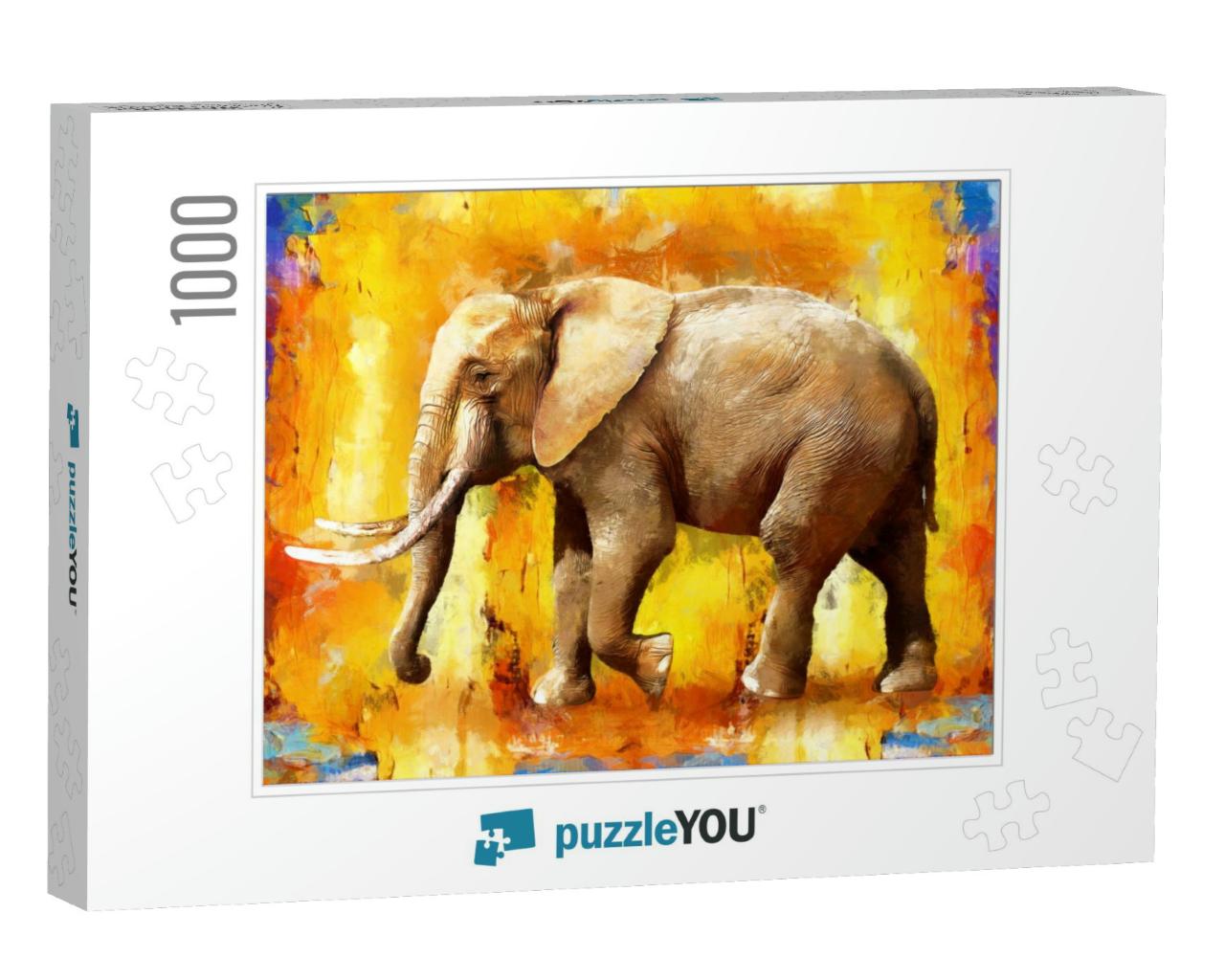 Modern Oil Painting of Elephant, Artist Collection of Ani... Jigsaw Puzzle with 1000 pieces