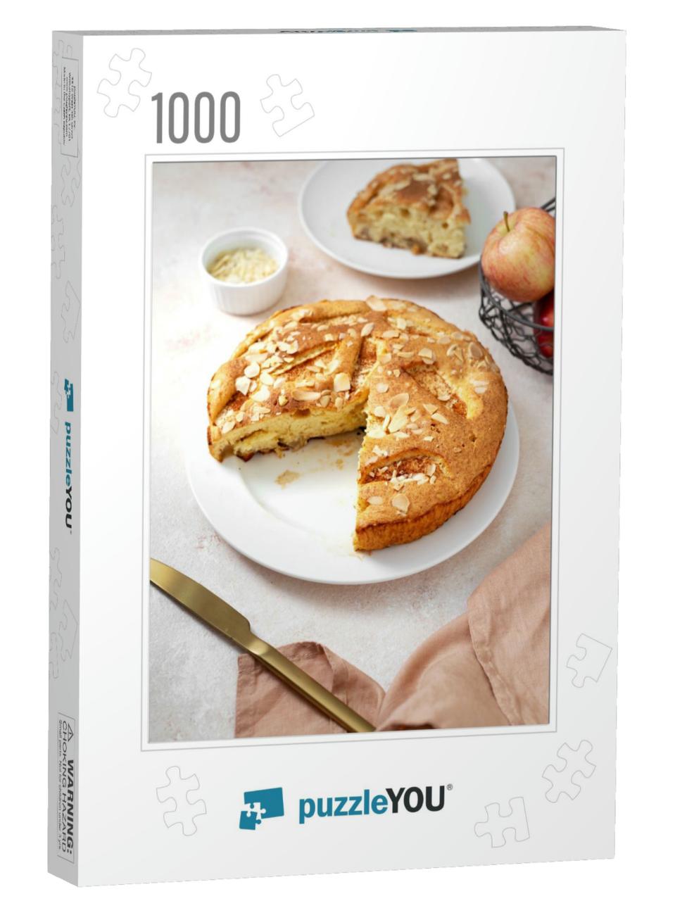 Traditional Apple Pie on a White Plate on a Light Culinar... Jigsaw Puzzle with 1000 pieces