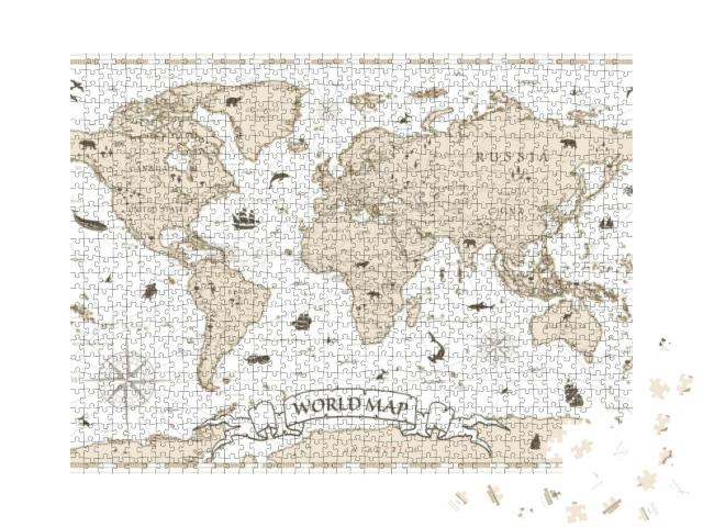 World Map Vintage Cartoon Detailed - Vector with Layaers... Jigsaw Puzzle with 1000 pieces