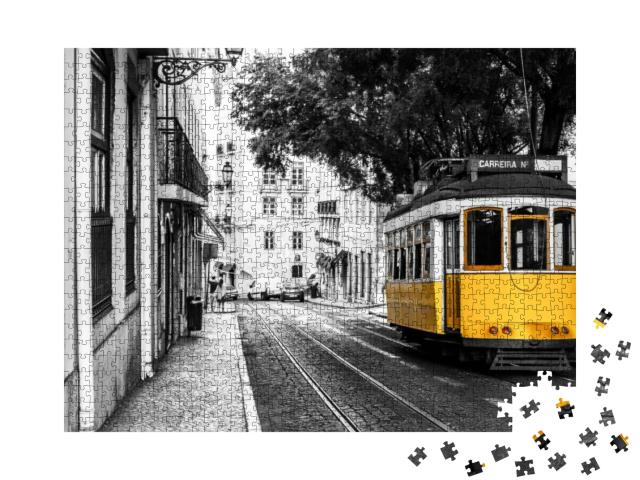 Yellow Tram on Old Streets of Lisbon, Portugal, Popular T... Jigsaw Puzzle with 1000 pieces