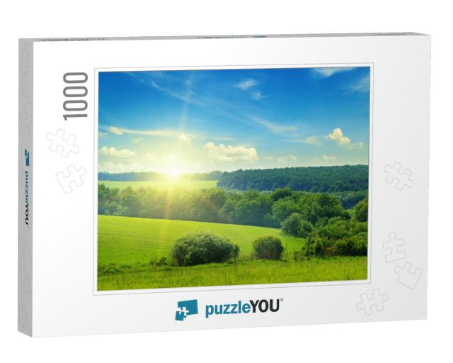 Green Field & Blue Sky with Light Clouds... Jigsaw Puzzle with 1000 pieces
