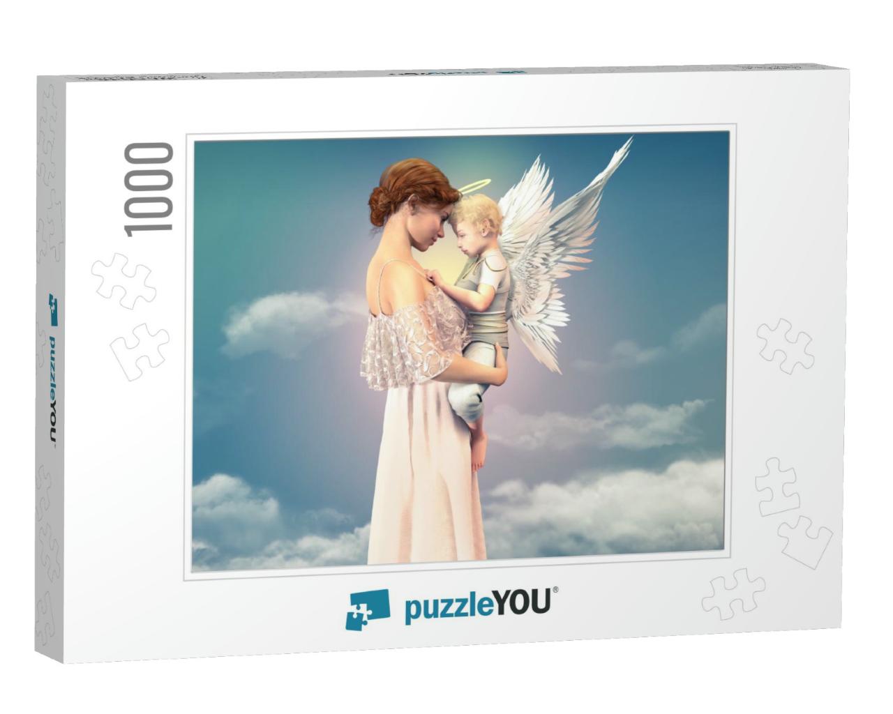 Portrait of a Woman with a Child Angel, Concept of Friend... Jigsaw Puzzle with 1000 pieces