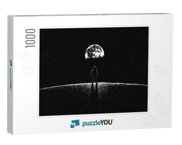 Astronaut Looks to Earth from Moon... Jigsaw Puzzle with 1000 pieces