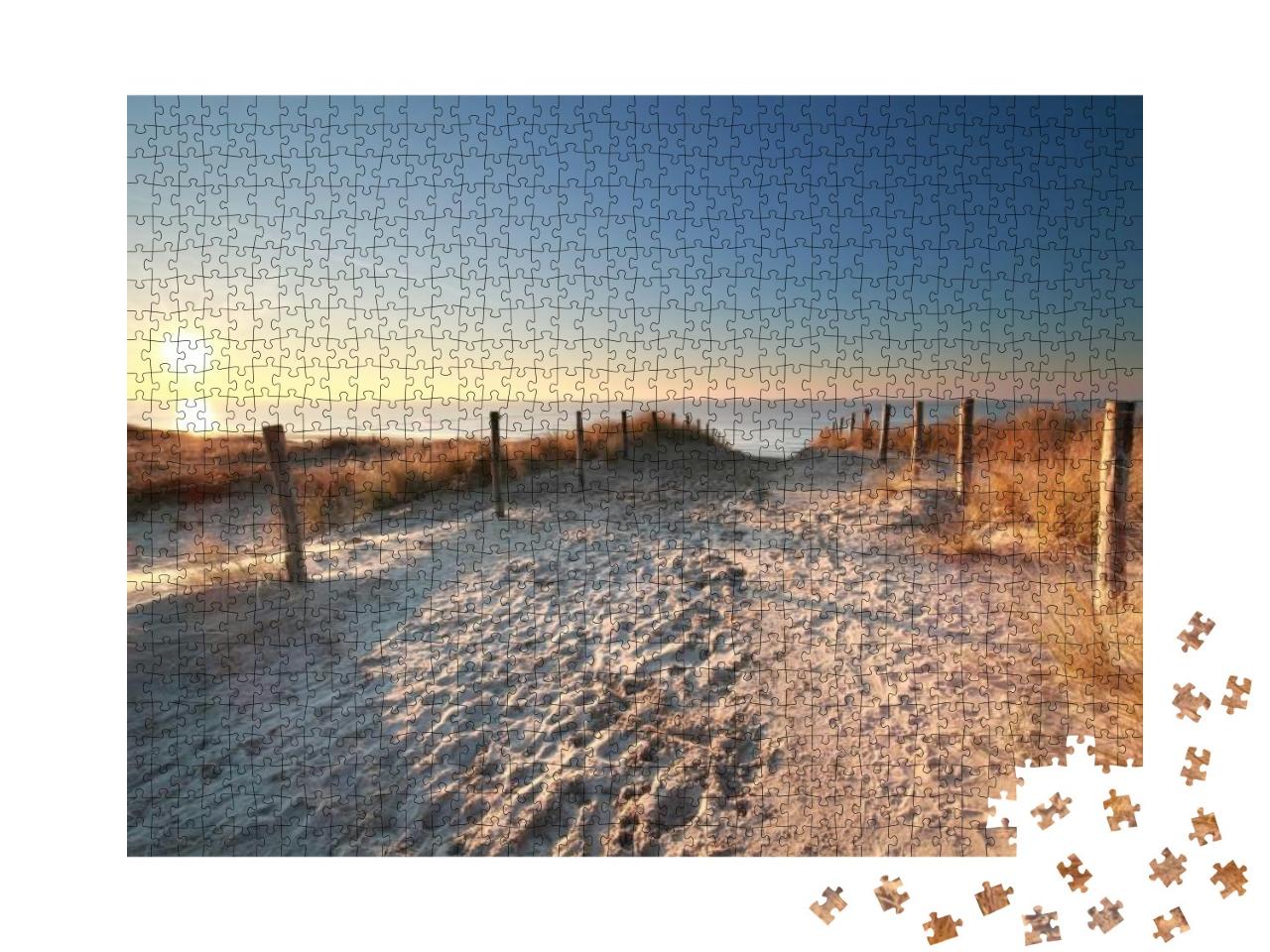 Sunlight Over Sand Path to North Sea Beach, Holland... Jigsaw Puzzle with 1000 pieces