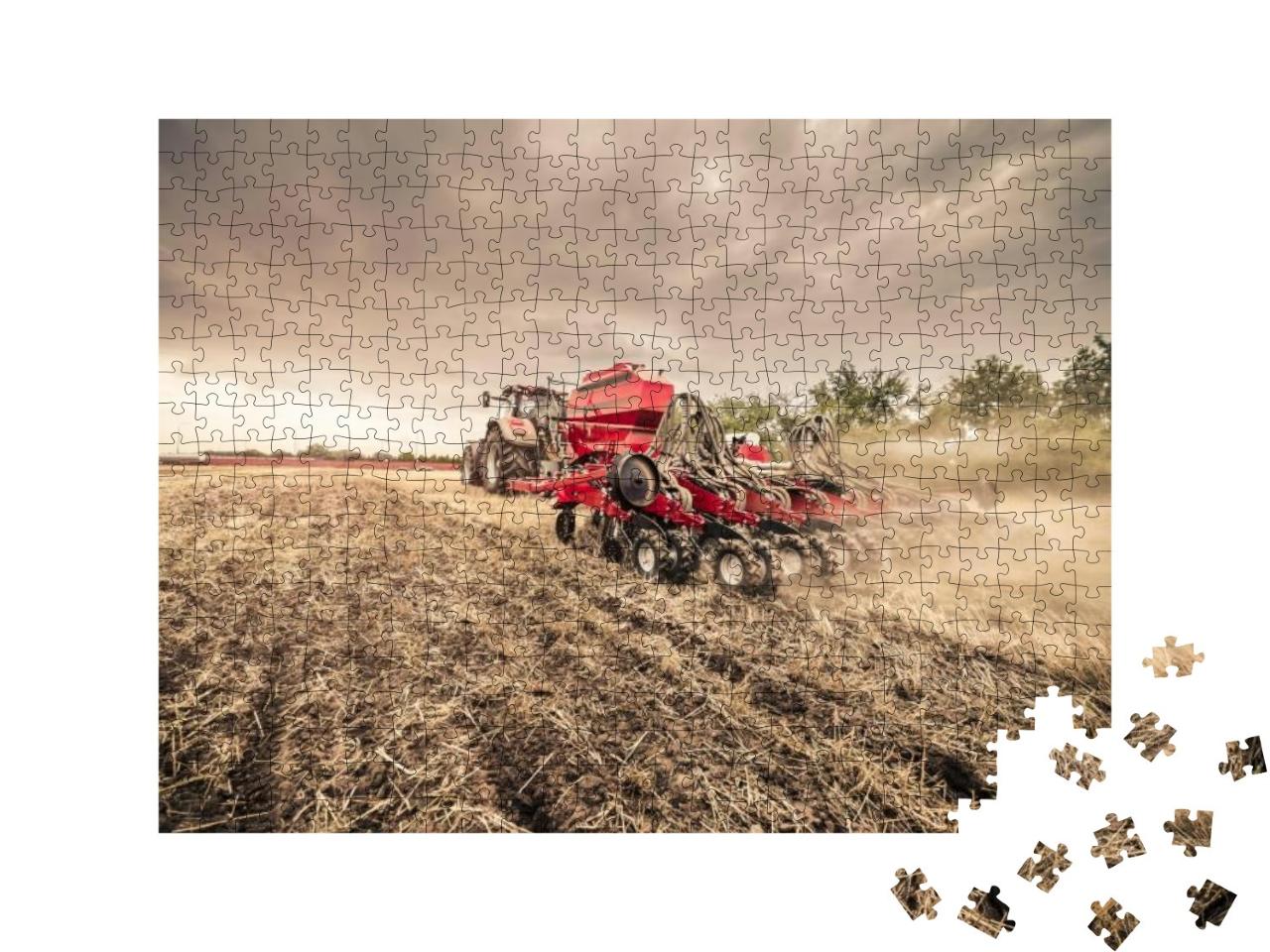 Modern Red Tractor with Red Implement Seeding Directly In... Jigsaw Puzzle with 500 pieces