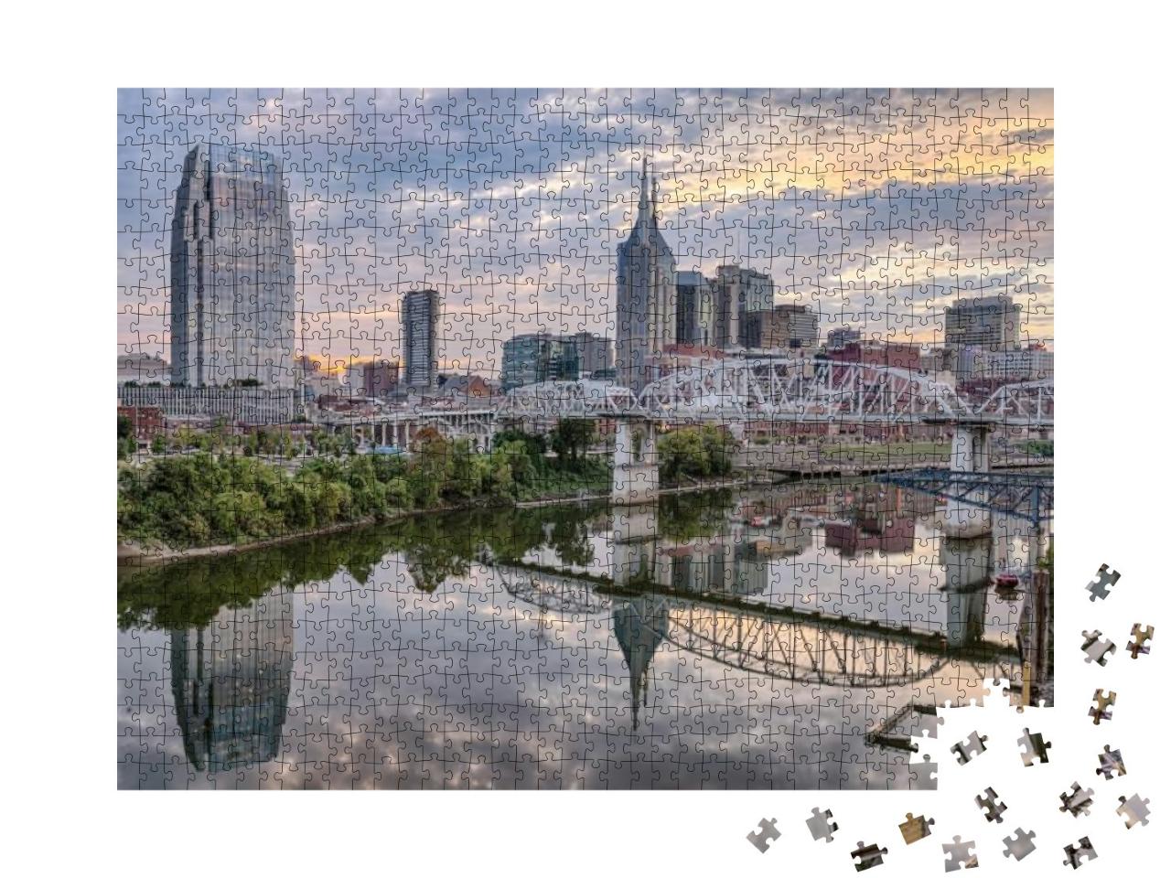 Nashville Night Skyline Along the Cumberland River... Jigsaw Puzzle with 1000 pieces